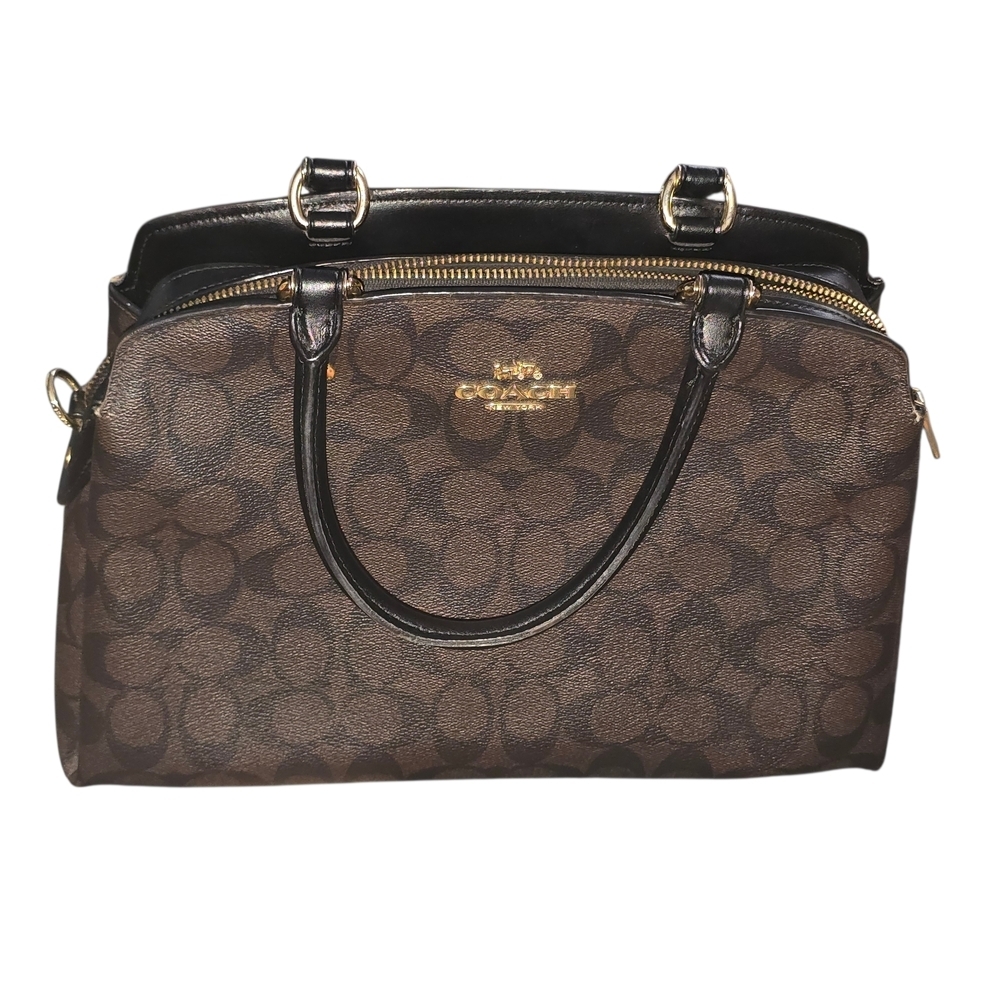 Coach Lillie Carryall Brown Signature Canvas Handbag Purse